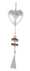 Enfeite De Coração Prata Em Madeira 22x6cm