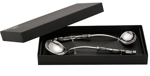 Jogo de 2 Conchas de Aço Inox Cabo de Madre Pérola Prateado 32,4x14,7x4,2cm