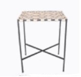 Banqueta Em Couro Com Tiras Salmão  46x35x35cm