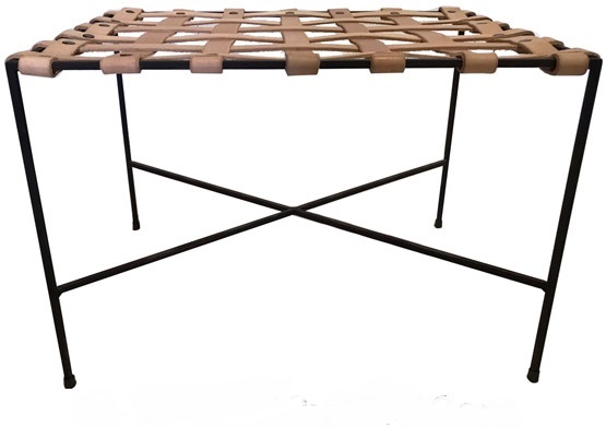 Banqueta Em Couro Com Tiras 32x47x36cm