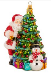 Noel Com Pinha E Boneco De Neve Em Vidro 18cm