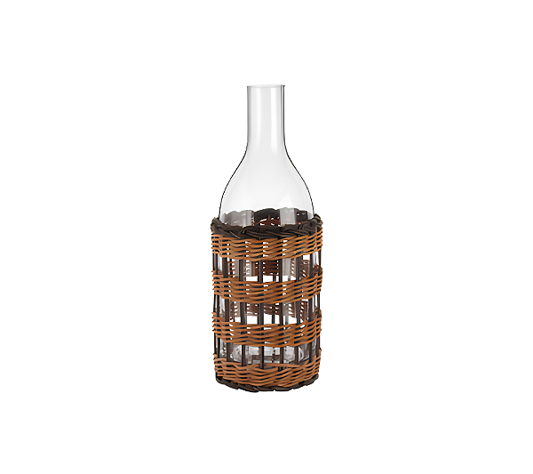 Garrafa Em Vidro Com Protetor Rattan 12x27cm