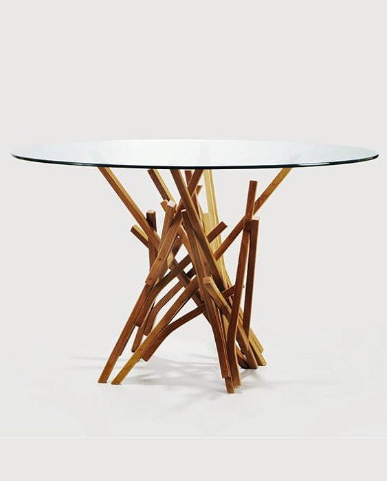 Mesa De jantar Em Madeira e Vidro Redonda Guaimbê Natural 120x70cm