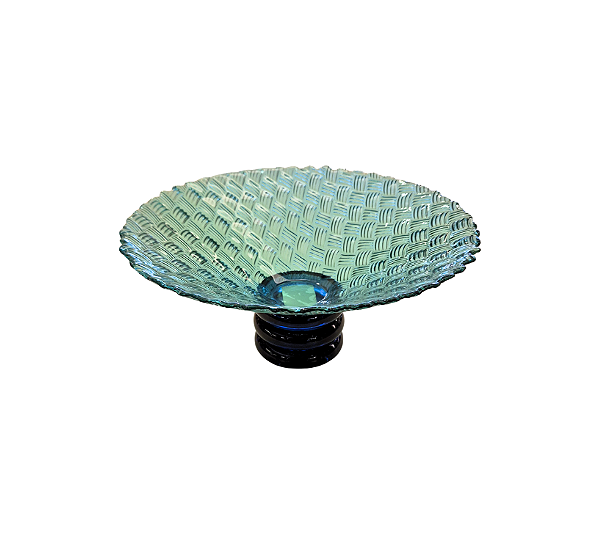 Centro De Mesa Prato Em Vidro Com Textura Verde 12x30cm