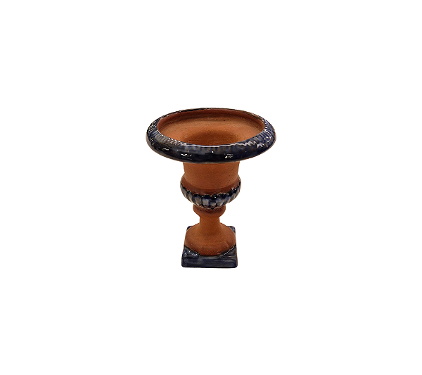 Taça Decorativa Em Cerâmica Terracota Borda Azul 12x9cm