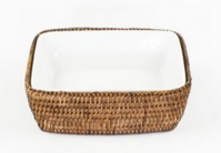 Travessa Retangular Maya Com Suorte Em Rattan 24x17cm