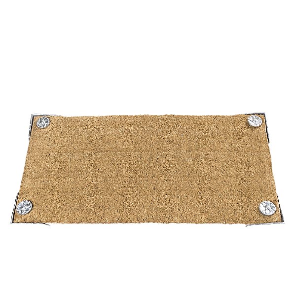 Capacho Em Fribra De Coco Com Cantoneira Roseta Prata 100x50cm