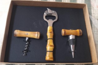 Kit Em Inox/Bambu 3 Peças Bar Abridor, Saca-Rolhas e Rolha de vinho