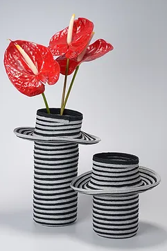 Vaso Tubo Marfim/Verde Musgo 12x21cm