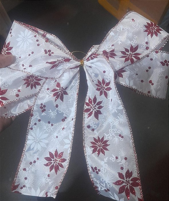 CONJUNTO 12 PEÇAS LAÇOS COM FLORES BRANCO E VERMELHO