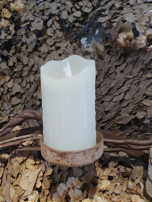 Vela Led Flame Pilha Bege 7,5X15 cm