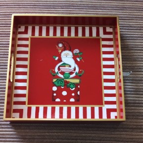 Bandeja em Madeira Papai Noel Presente 36x36CM