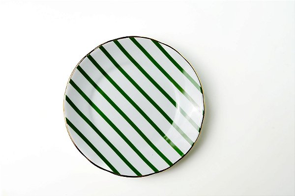 Jogo 6 Peças Prato de Sobremesa Listras Verdes Porcelana 20cm Lacorte