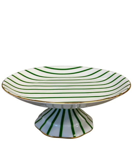 Fruteira Boleira Com Pé Em Porcelana Listras Verdes Lacorte