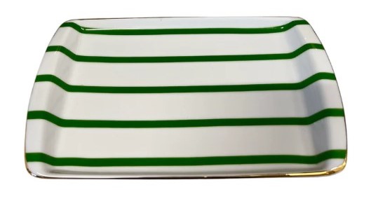 Bandeja Em Porcelana Listras Verdes P Lacorte