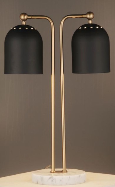 Abajour Em Metal Base Em Mármore Preto/ Dourado
