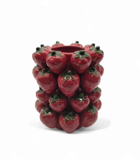 Vaso Em Cerâmica Morangos Vermelho