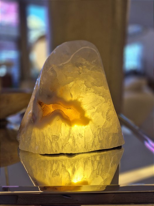Luminária Em Pedra Geodado Ágata Quartzo Cristal