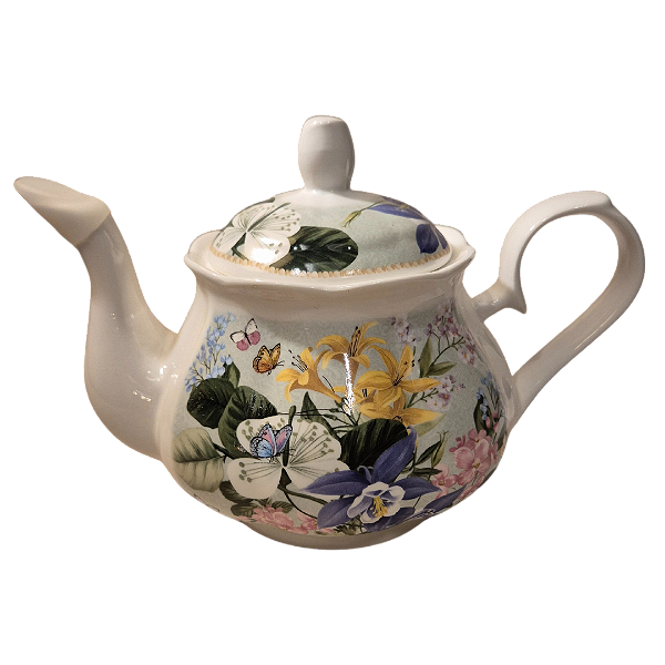 Chaleira De Cerâmica Fantasy Branco Com Flores