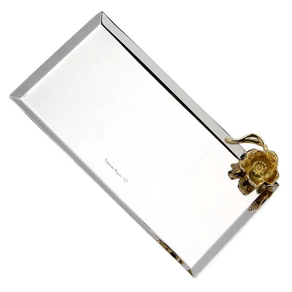 Bandeja De Aço Lavado Com Flor Lateral