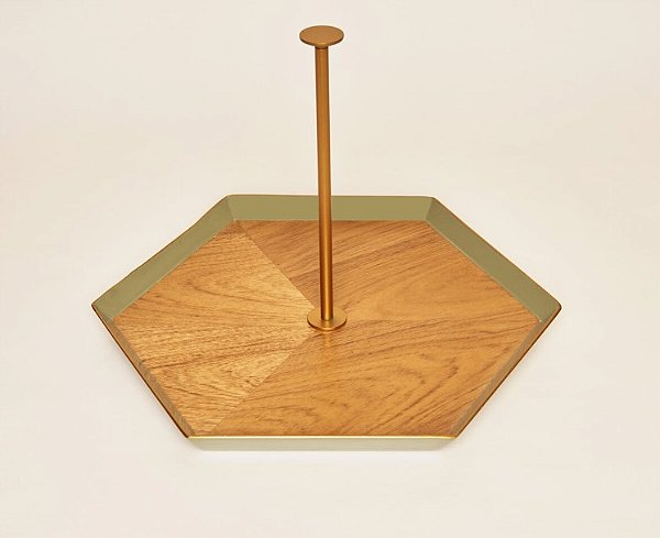 Bandeja Em MDF L Vintage Geo Verde e Dourado