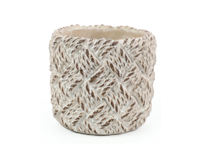 Cachepot De Cimento Com Detalhe Tramado Bege