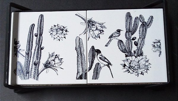 Bandeja Dupla Mandacaru Branco e Preto 31x16cm