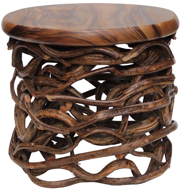 Mesa De Apoio De Madeira Rattan Rústico Base Redonda 46x50cm