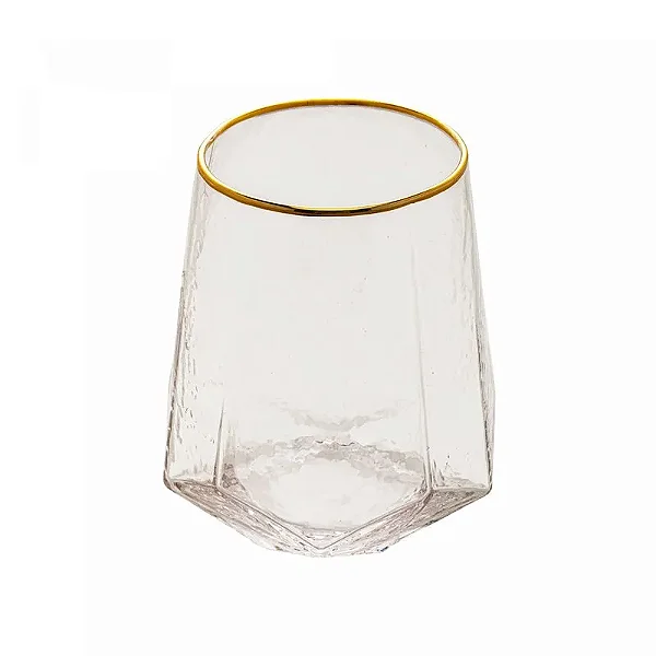 Jogo De 6 Peças De Copo Em Cristal Baixo Com Borda Dourada Taj 550ml