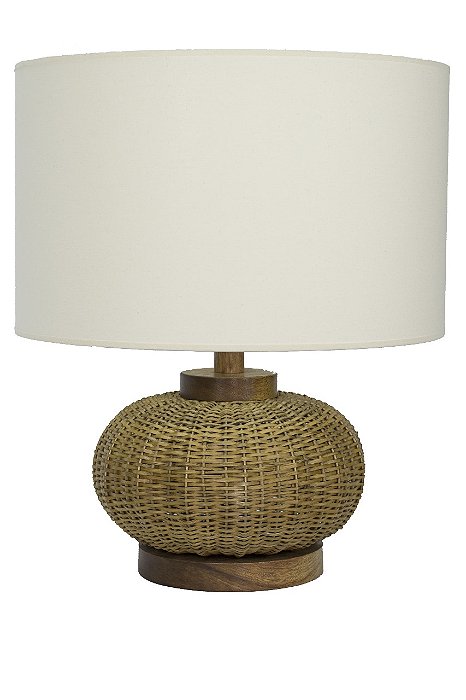 Abajour Com Cúpula De Madeira e Junco Natural Cru 67cm