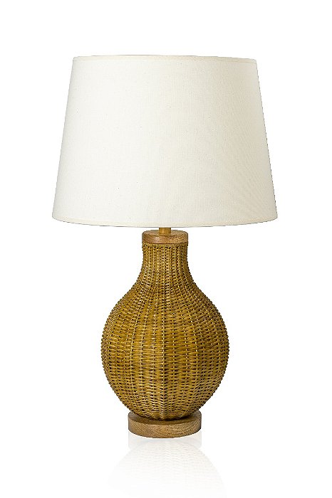 Abajour Com Cúpula De Madeira e Junco 84cm