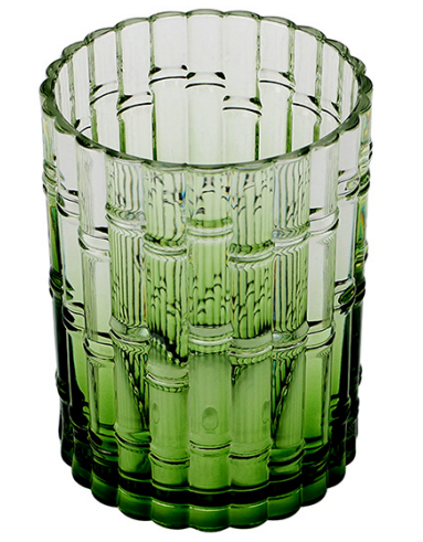 Jogo De 6 Peças De Copos Baixos Em Acrílico Com Detalhe Bambu e Degradê Verde 414ml