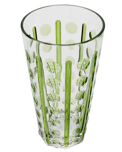 Jogo De 6 Peças De Copos Altos Em Acrílico Com Detalhe Bola Com Listra Verde 630ml