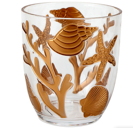 Jogo De 6 Peças De Copos Baixos Em Acrílico Com Detalhe Fundo Do Mar Transparente 562ml
