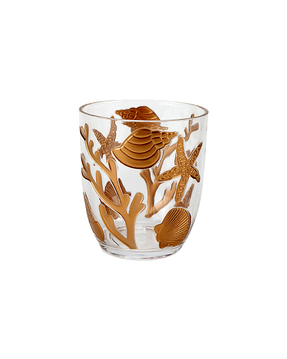 Jogo De 6 Peças De Copos Baixos Em Acrílico Com Detalhe Fundo Do Mar Transparente 562ml