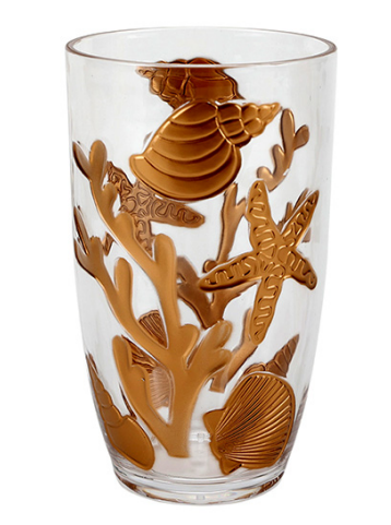 Jogo De 6 Peças De Copos Altos Em Acrílico Com Detalhe Fundo Do Mar Transparente 680ml