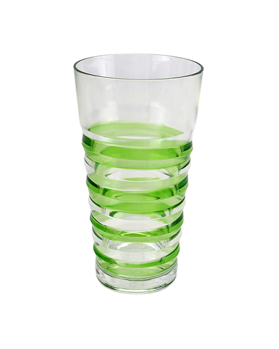 Jogo De 6 Peças De Copos Altos Em Acrílico Com Detalhe Listras Verdes 650ml