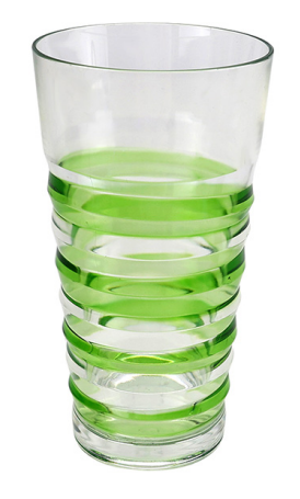 Jogo De 6 Peças De Copos Altos Em Acrílico Com Detalhe Listras Verdes 650ml