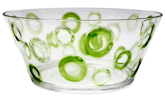 Saladeira De Acrílico Com Textura Círculo Transparente e Verde 25,5x25,5x11cm