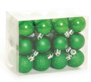 Jogo De 24 Peças De Bola Textura Fosca / Glitter / Brilho Verde 3cm