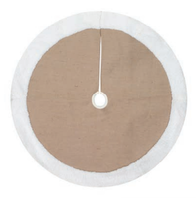 Saia Para Árvore De Natal Lisa Em Tecido Bege e Branco 120cm