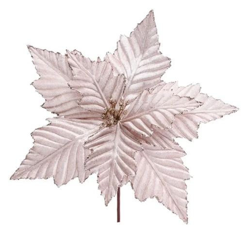 Flor Natalina Poinsetia Com Glitter Prata 26cm