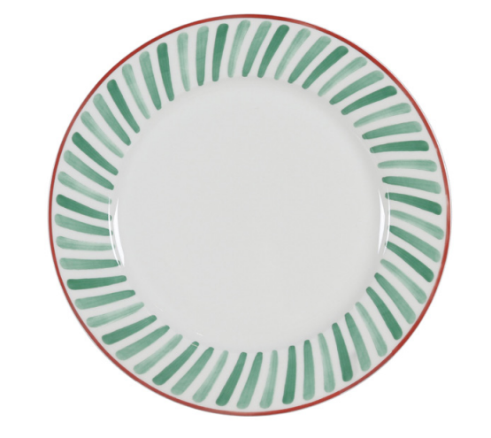 Conjunto De 4 Peças De Pratos Natalinos Em Cerâmica Branco Com Detalhe Verde 27x2cm