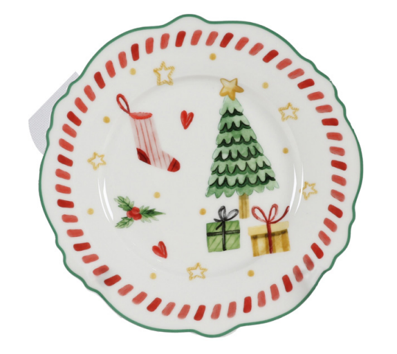 Conjunto De 4 Peças De Pratos Em Cerâmica Branco Com Detalhe Natalino 21x2cm