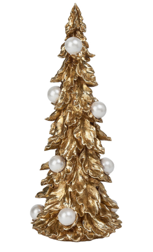 Árvore De Natal Decorativa Em Metal Dourada 14x34cm