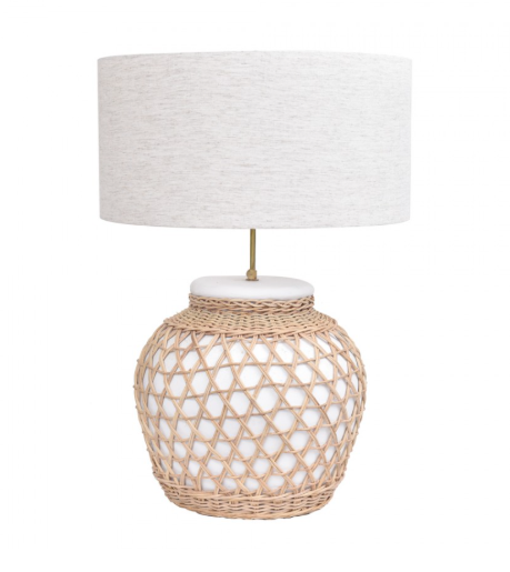 Abajour De Cerâmica e Rattan Com Cúpula G 50x38cm