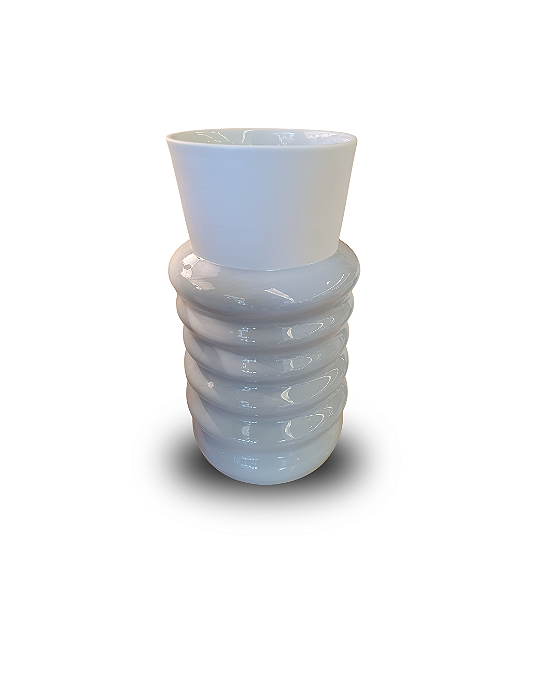 Vaso De Porcelana Fole G Branco Fosco e Azul Claro 15x26cm