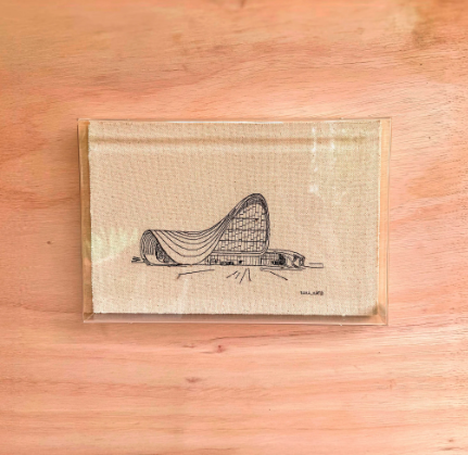 Quadro Em Acrílico Bordado e Madeira Galeria Museu Zaha Hadid Centro Heydar Aliyev 20x30cm
