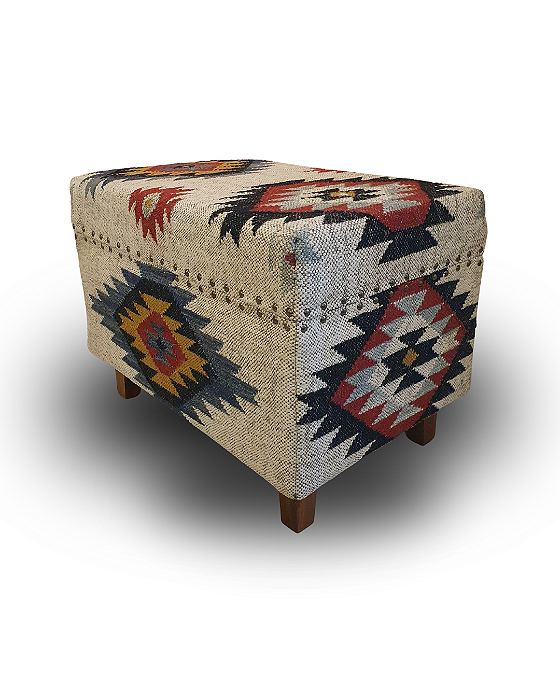 Banco Baú Reto De Kilim Com Armação De Madeira 60x40x45cm