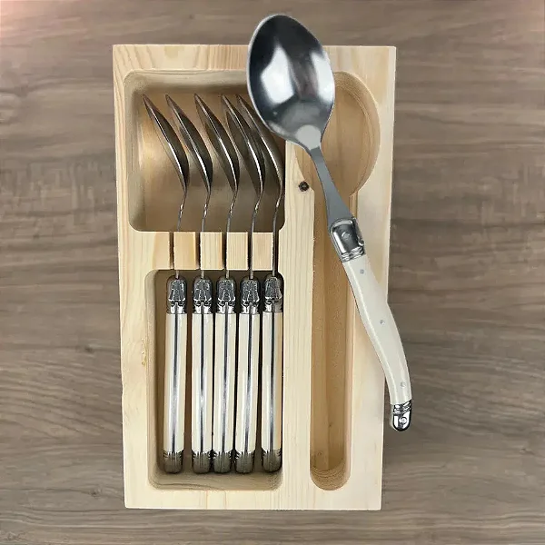 Conjunto De 6 Peças De Colheres De Sobremesa Brancas Laguiole